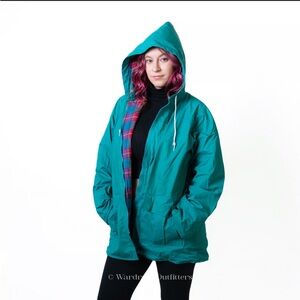 Misty Harbor Teal and Plaid Rain Jacket